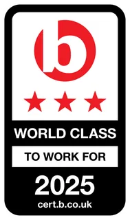 B Corp World Class To Work For 2025, 3-star red badge