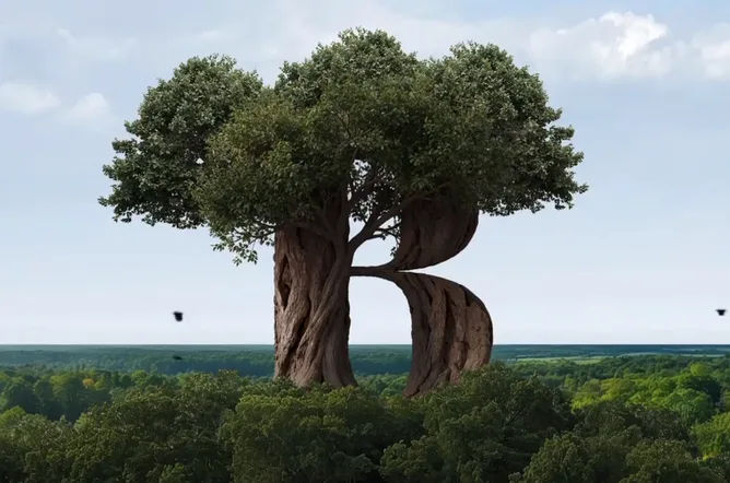 B Corp recertification tree shaped like R
